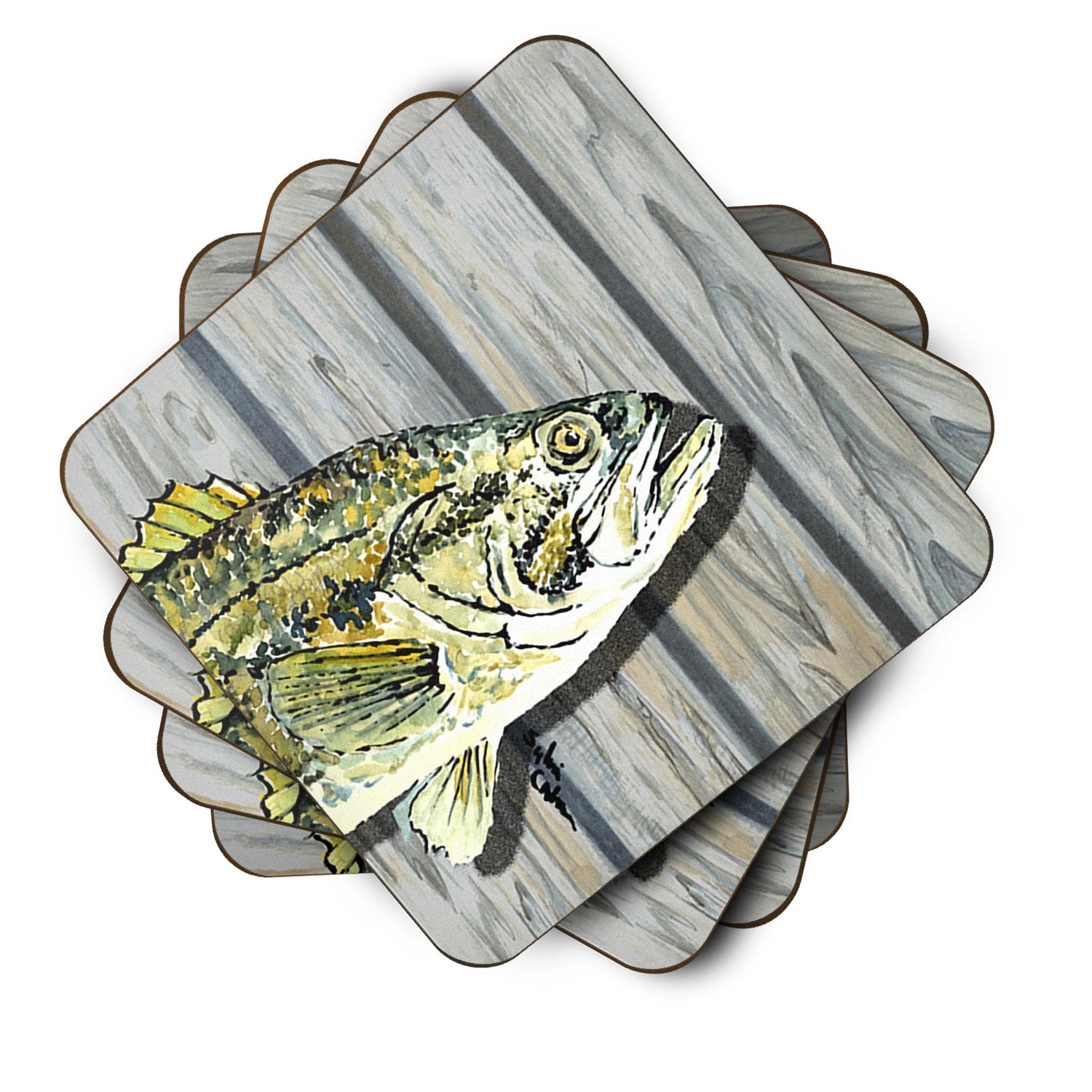Small mouth Bass Fish on Pier Foam Coasters Set of 4 Cup Coasters for Indoor Outdoor, Tabletop Protection, Anti Slip, Mouse pad Material