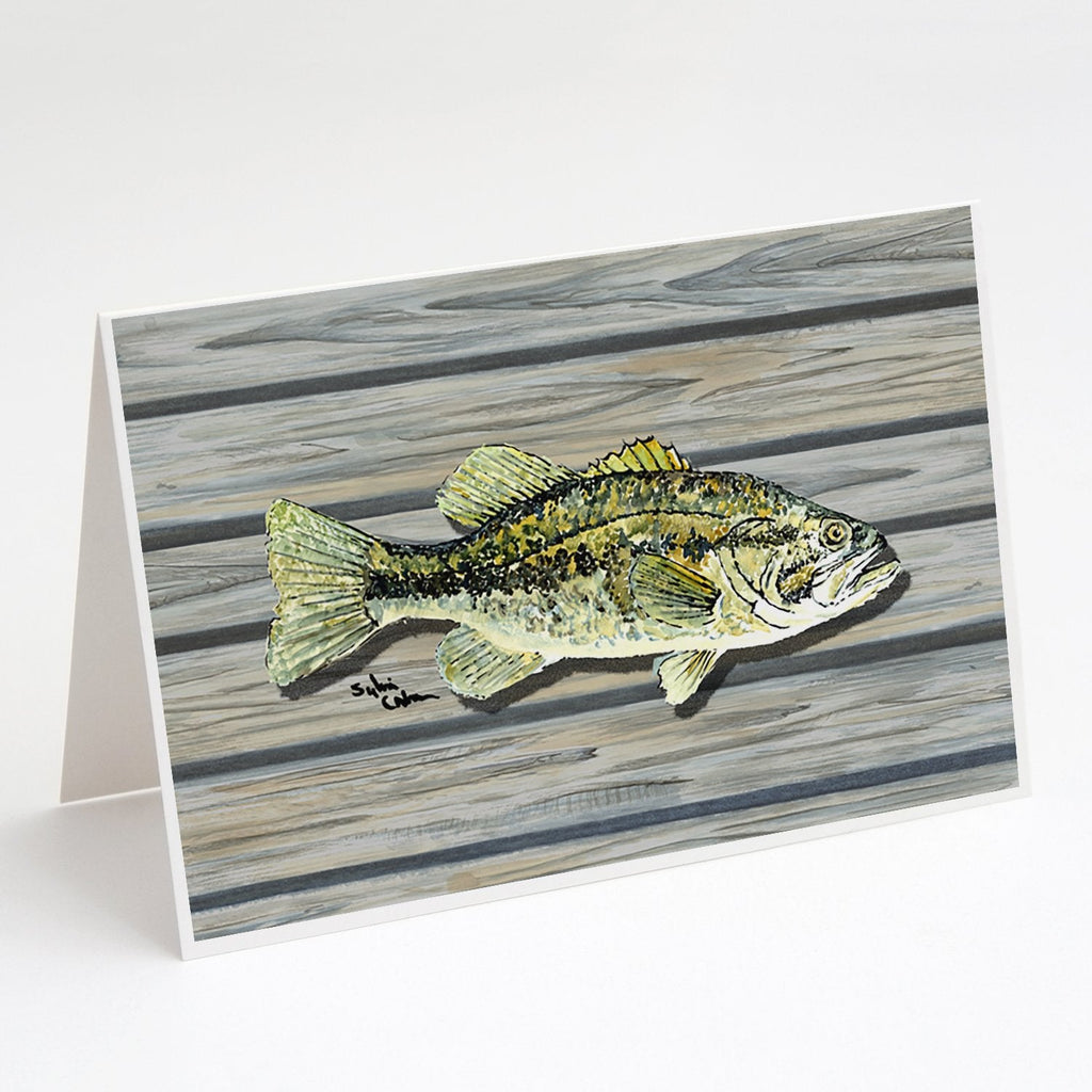 Small mouth Bass Fish on Pier Greeting Cards Pack of 8 Blank Cards with Envelopes Whimsical A7 Size 5x7