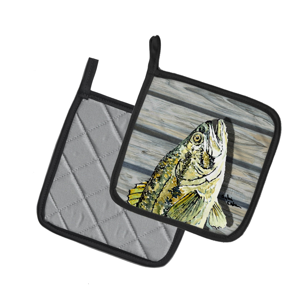 Small mouth Bass Fish on Pier Pot Holder Set of 2 Heat Resistant Quilted Hot Pads 7.5 x 7.5 Inch, Insulated Kitchen Trivets for Cooking & Baking