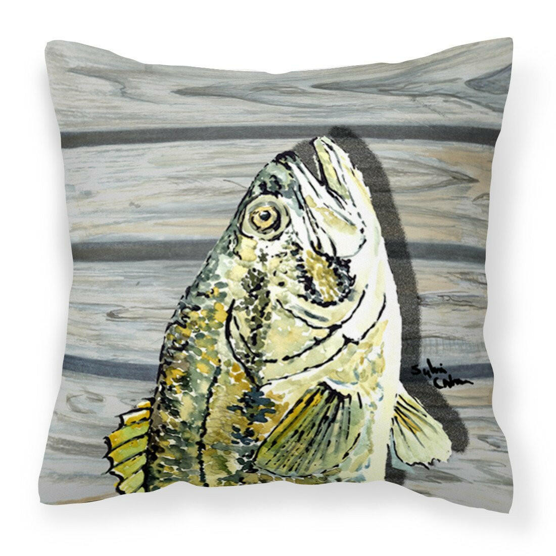 Small mouth Bass Fish on Pier Decorative Throw Pillow 14x14 Indoor Outdoor Accent Cushion, Fabric Cover with Insert for Sofa, Bed, Porch & Living Room