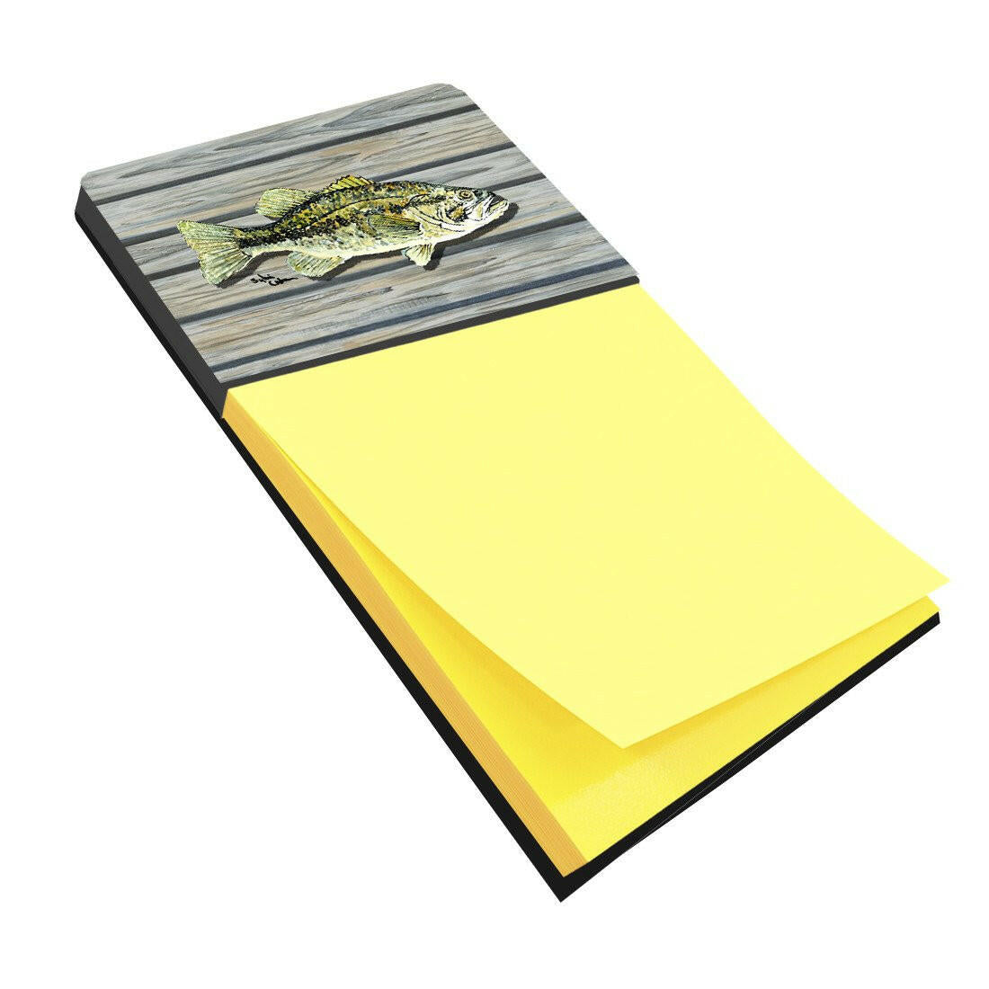 Small mouth Bass Fish on Pier Watercolor Sticky Note Holder Refillable Dispenser Desk Accessory 3x3 Pad Gift