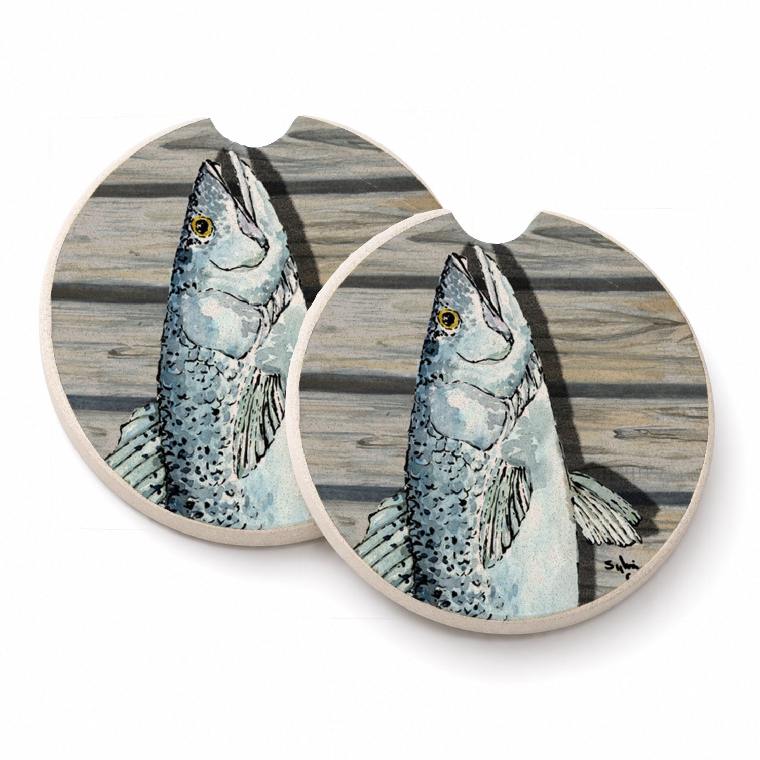 Fish Speckled Trout Set of 2 Cup Holder Car Coasters Absorbent Round Sandstone Coasters Gifts for Men or Women, 2.5, Multicolor
