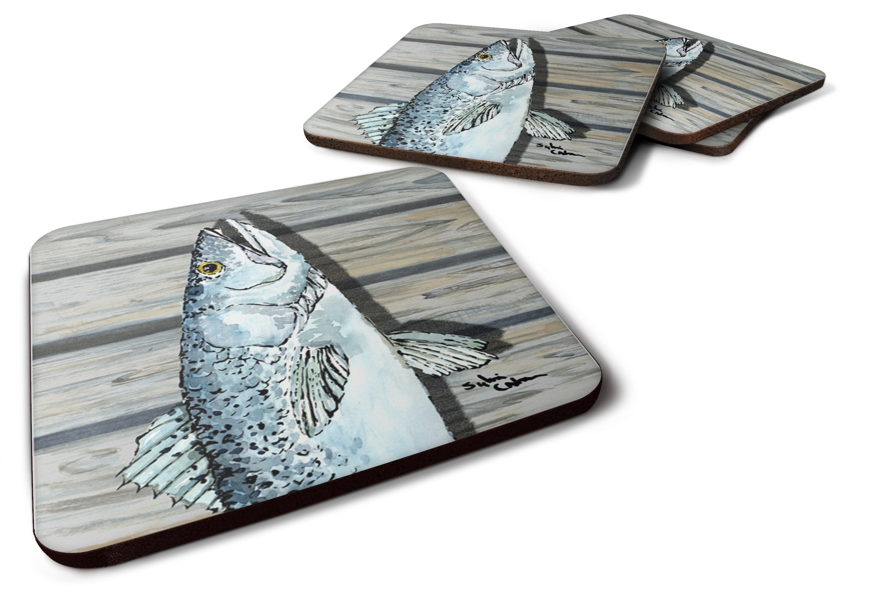 Fish Speckled Trout Foam Coasters Set of 4 Cup Coasters for Indoor Outdoor, Tabletop Protection, Anti Slip, Mouse pad Material