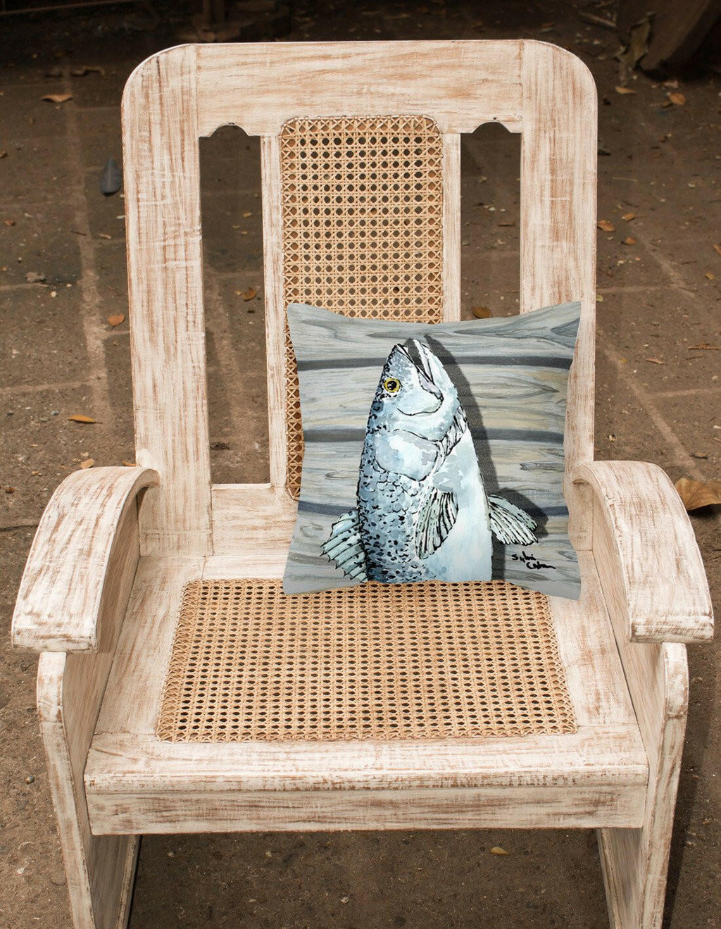 Fish Speckled Trout Decorative Throw Pillow 14x14 Indoor Outdoor Accent Cushion, Fabric Cover with Insert for Sofa, Bed, Porch & Living Room