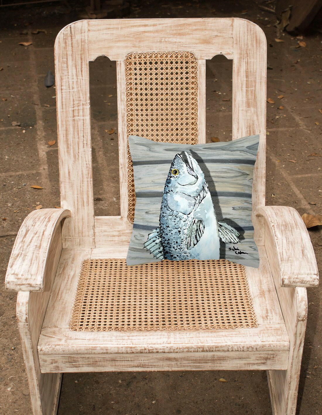 Fish Speckled Trout Decorative Throw Pillow 14x14 Indoor Outdoor Accent Cushion, Fabric Cover with Insert for Sofa, Bed, Porch & Living Room