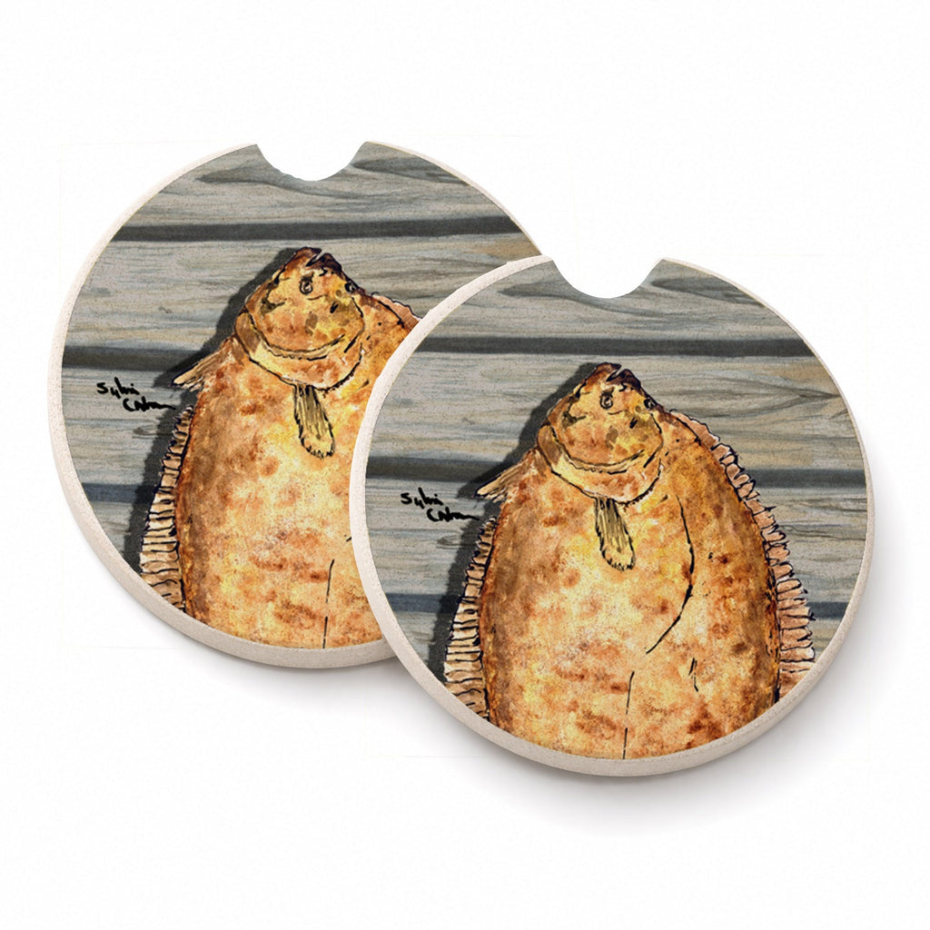Fish Flounder Set of 2 Cup Holder Car Coasters Absorbent Round Sandstone Coasters Gifts for Men or Women, 2.5, Multicolor