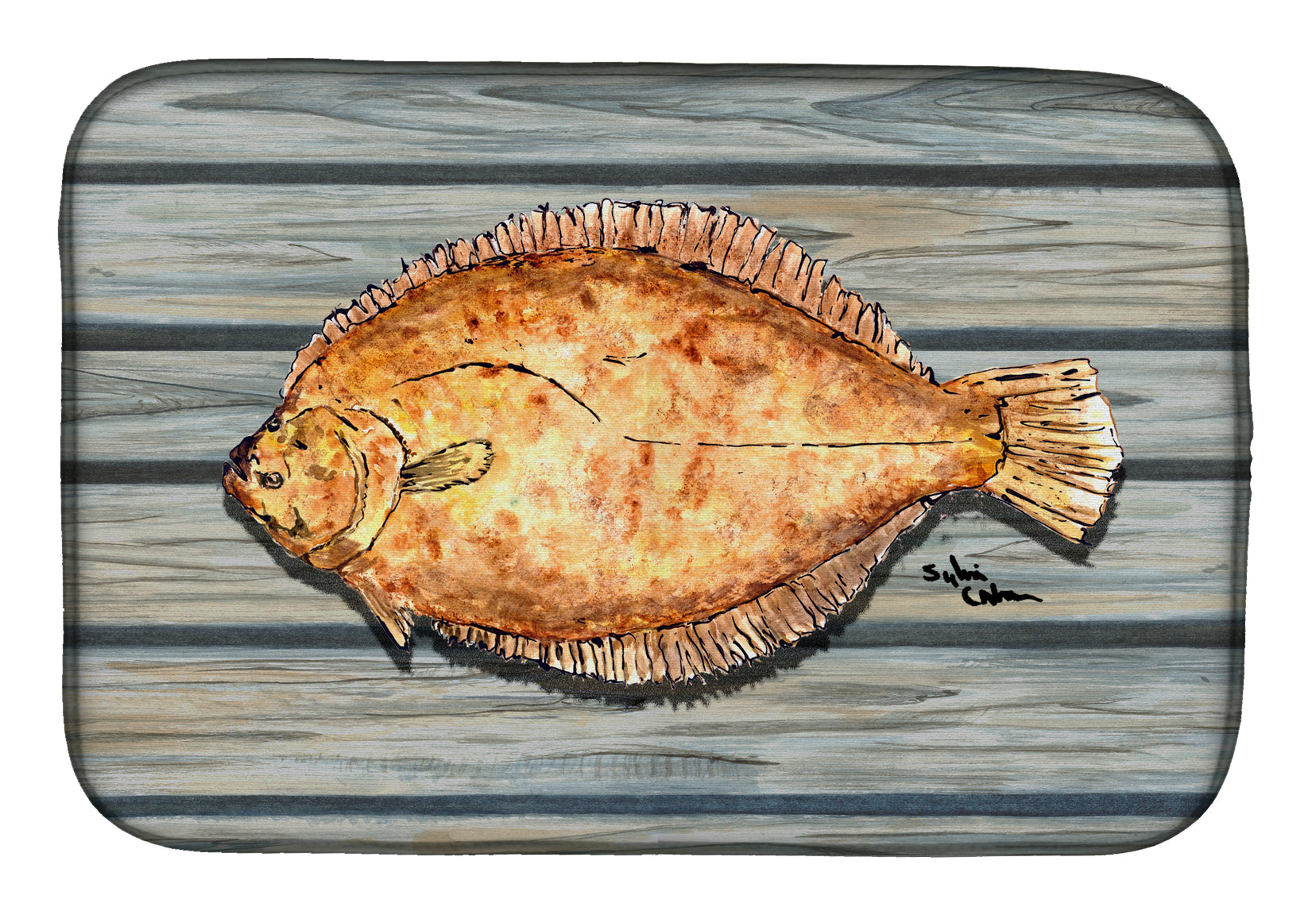 Fish Flounder Dish Drying Mat Absorbent Dish Drying Mat Pad for Kitchen Counter Dish Drainer Mat for Countertop, 14 x 21", Multicolor