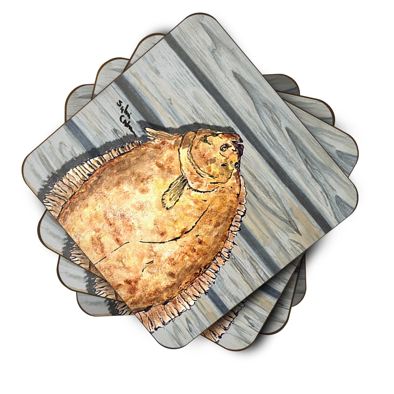 Fish Flounder Foam Coasters Set of 4 Cup Coasters for Indoor Outdoor, Tabletop Protection, Anti Slip, Mouse pad Material