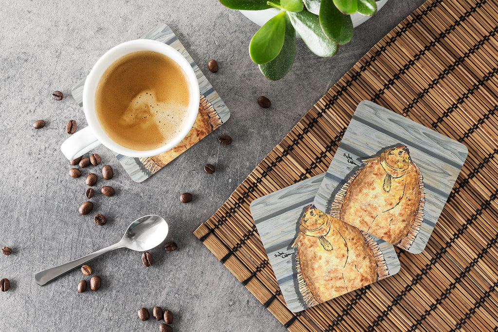 Fish Flounder Foam Coasters Set of 4 Cup Coasters for Indoor Outdoor, Tabletop Protection, Anti Slip, Mouse pad Material