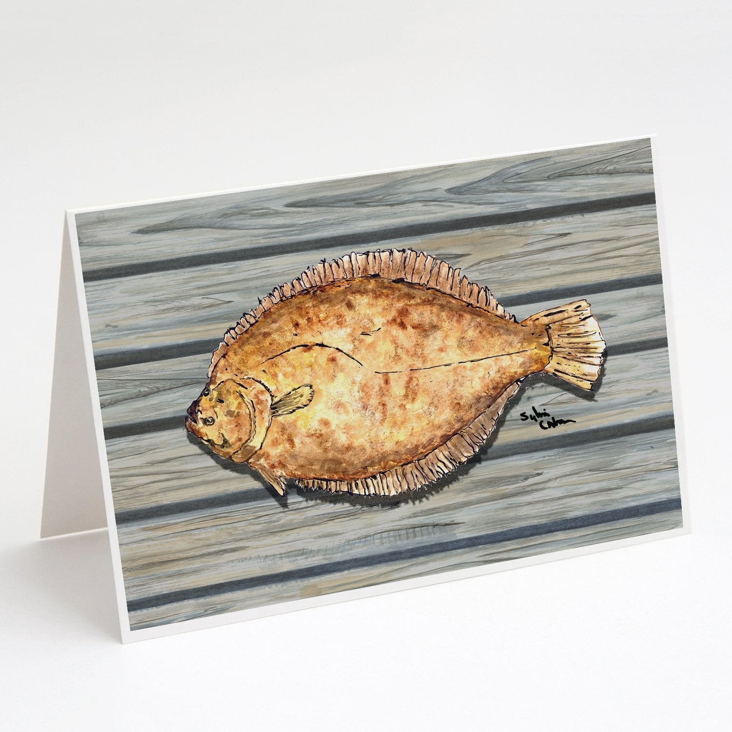 Fish Flounder Greeting Cards Pack of 8 Blank Cards with Envelopes Whimsical A7 Size 5x7