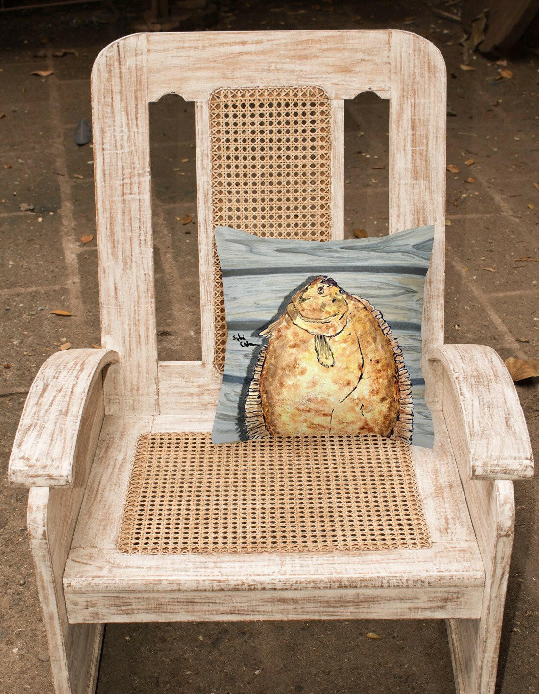Fish Flounder Decorative Throw Pillow 14x14 Indoor Outdoor Accent Cushion, Fabric Cover with Insert for Sofa, Bed, Porch & Living Room