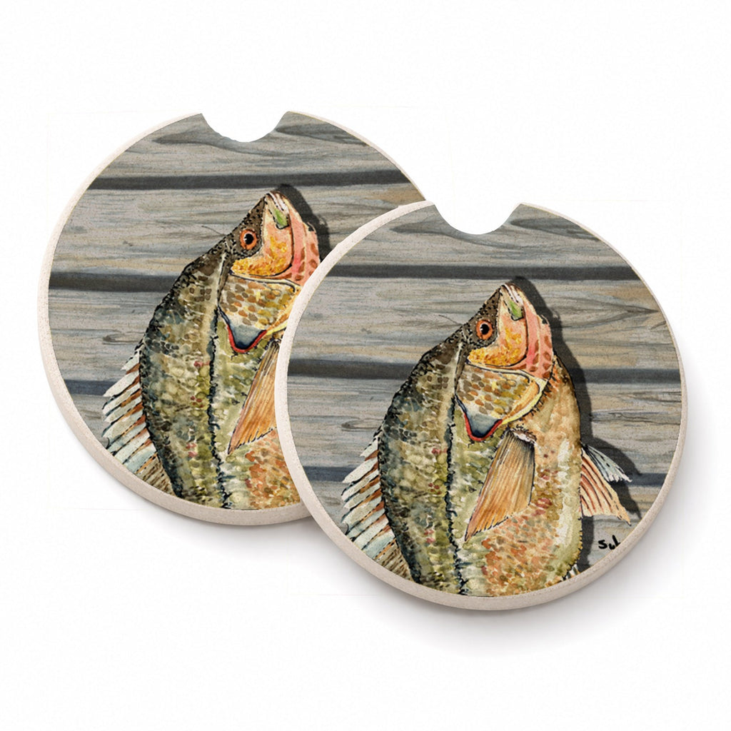 Croppie Fish on Pier Set of 2 Cup Holder Car Coasters Absorbent Round Sandstone Coasters Gifts for Men or Women, 2.5, Multicolor