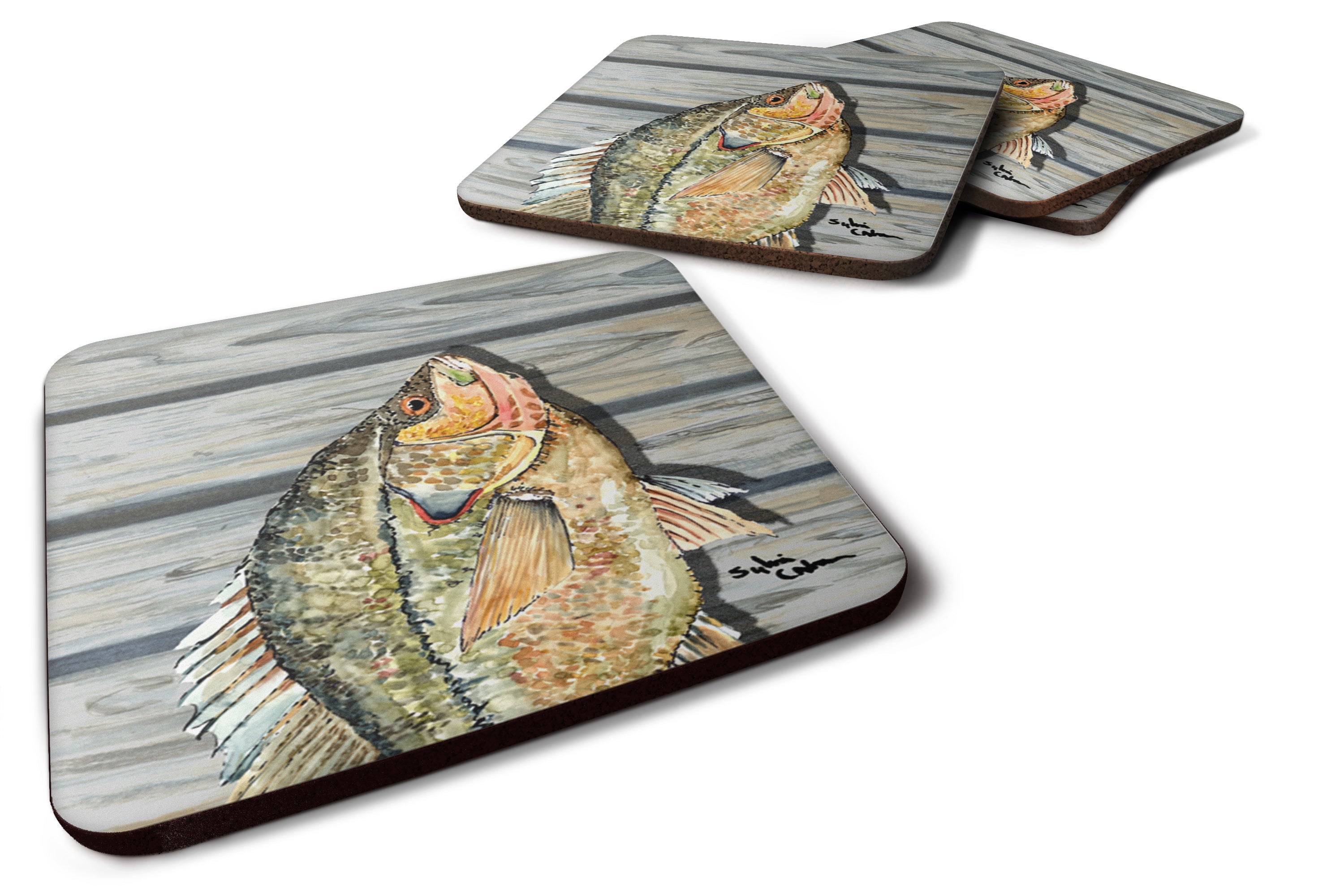 Croppie Fish on Pier Foam Coasters Set of 4 Cup Coasters for Indoor Outdoor, Tabletop Protection, Anti Slip, Mouse pad Material
