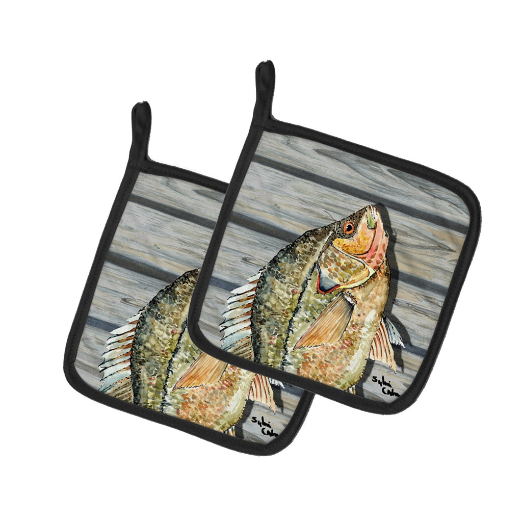 Croppie Fish on Pier Pot Holder Set of 2 Heat Resistant Quilted Hot Pads 7.5 x 7.5 Inch, Insulated Kitchen Trivets for Cooking & Baking