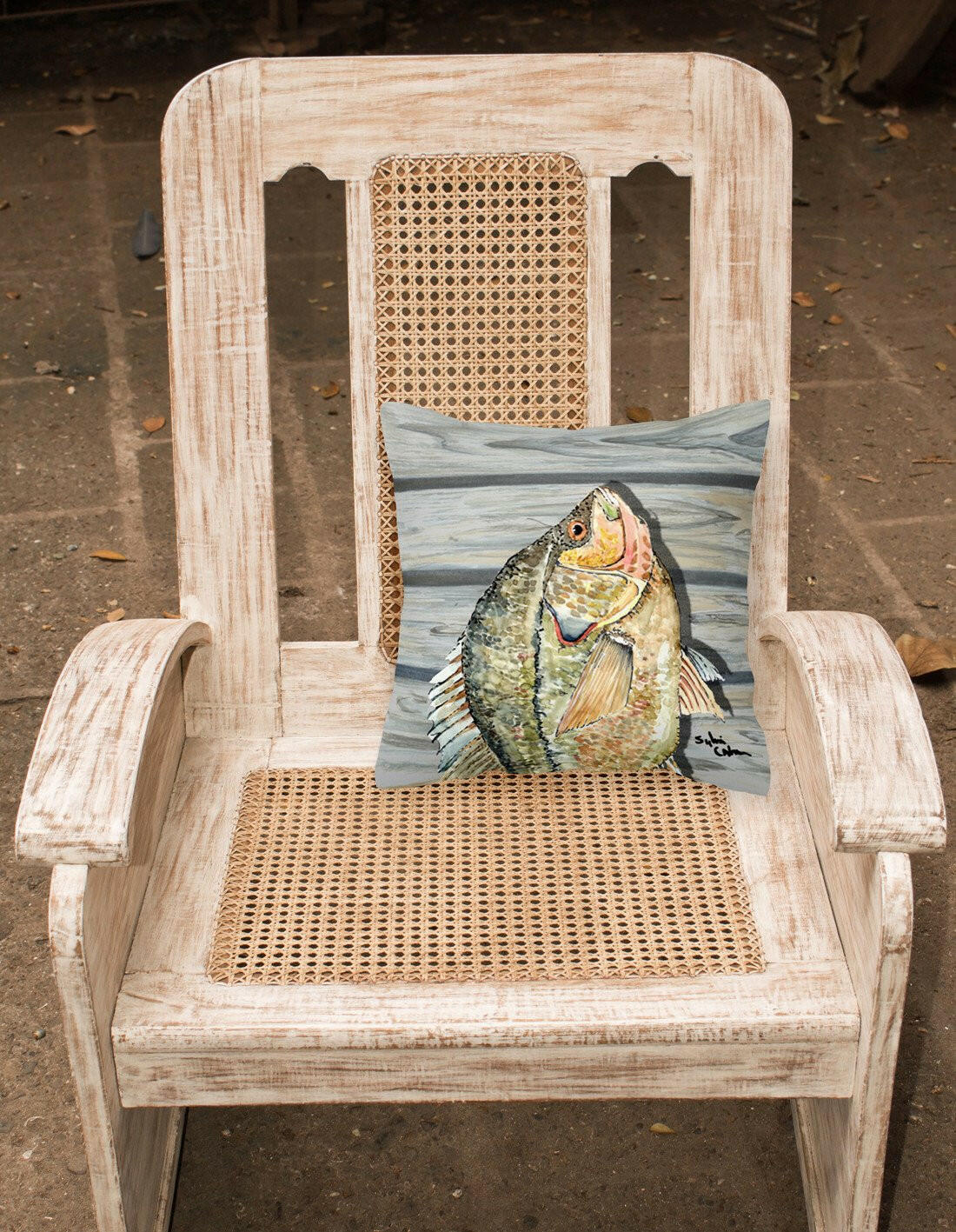 Croppie Fish on Pier Decorative Throw Pillow 14x14 Indoor Outdoor Accent Cushion, Fabric Cover with Insert for Sofa, Bed, Porch & Living Room
