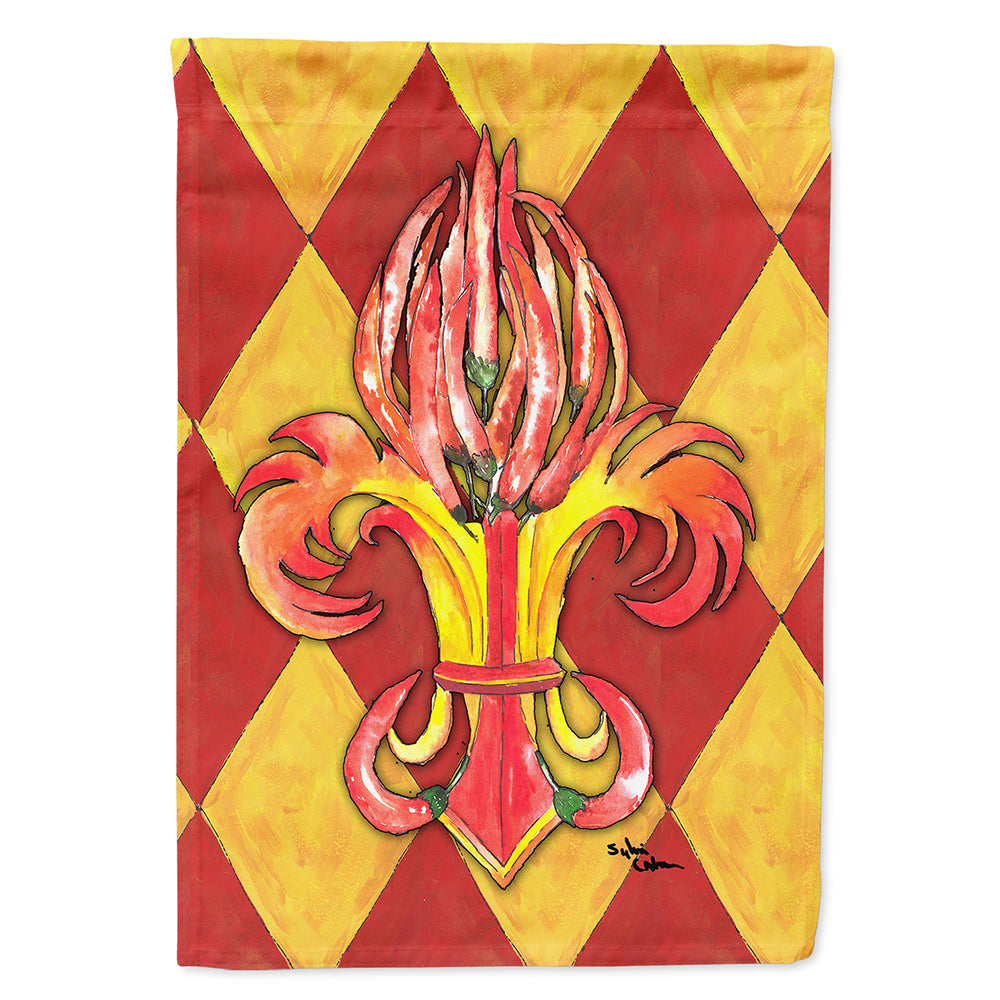Hot Peppers Fleur de Lis House Flag 28x40 Porch Sleeve Pole Decorative Outside Yard Banner Artwork Wall Hanging, Polyester
