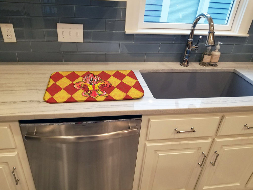 Hot Peppers Fleur de Lis Dish Drying Mat Absorbent Dish Drying Mat Pad for Kitchen Counter Dish Drainer Mat for Countertop, 14 x 21", Multicolor