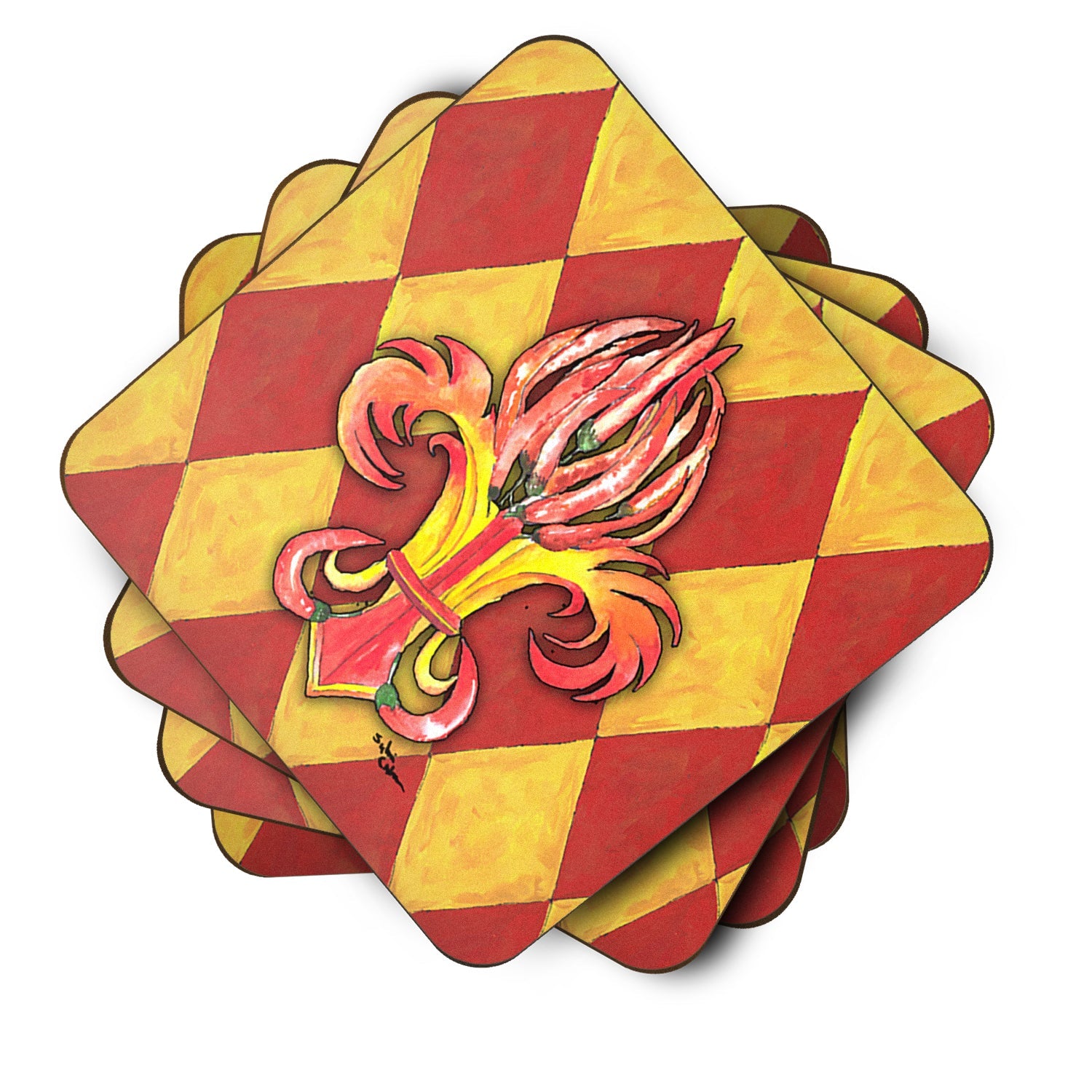 Hot Peppers Fleur de Lis Foam Coasters Set of 4 Cup Coasters for Indoor Outdoor, Tabletop Protection, Anti Slip, Mouse pad Material