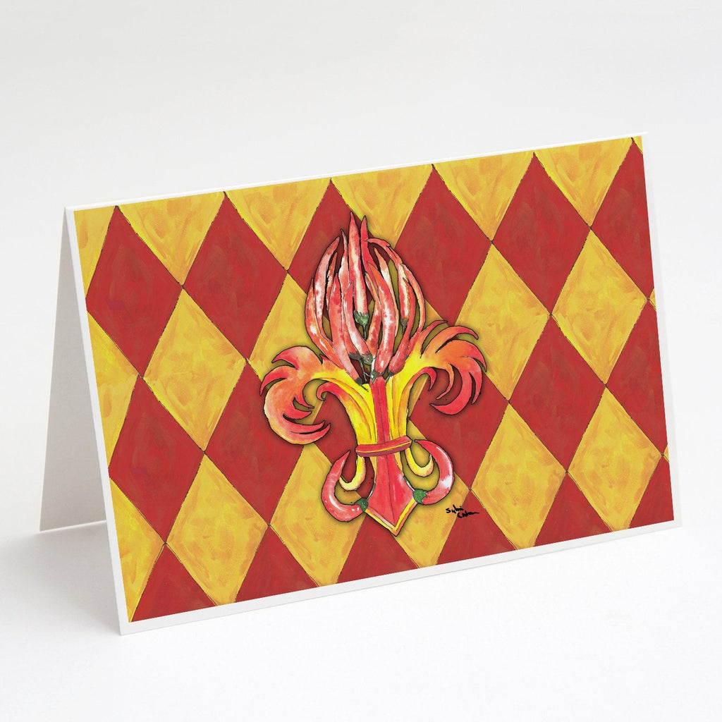 Hot Peppers Fleur de Lis Greeting Cards Pack of 8 Blank Cards with Envelopes Whimsical A7 Size 5x7