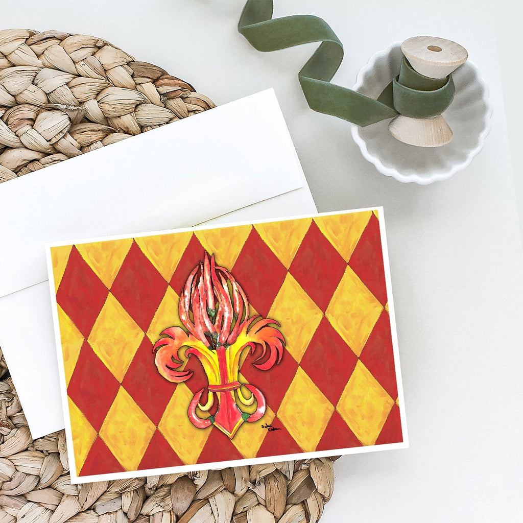 Hot Peppers Fleur de Lis Greeting Cards Pack of 8 Blank Cards with Envelopes Whimsical A7 Size 5x7
