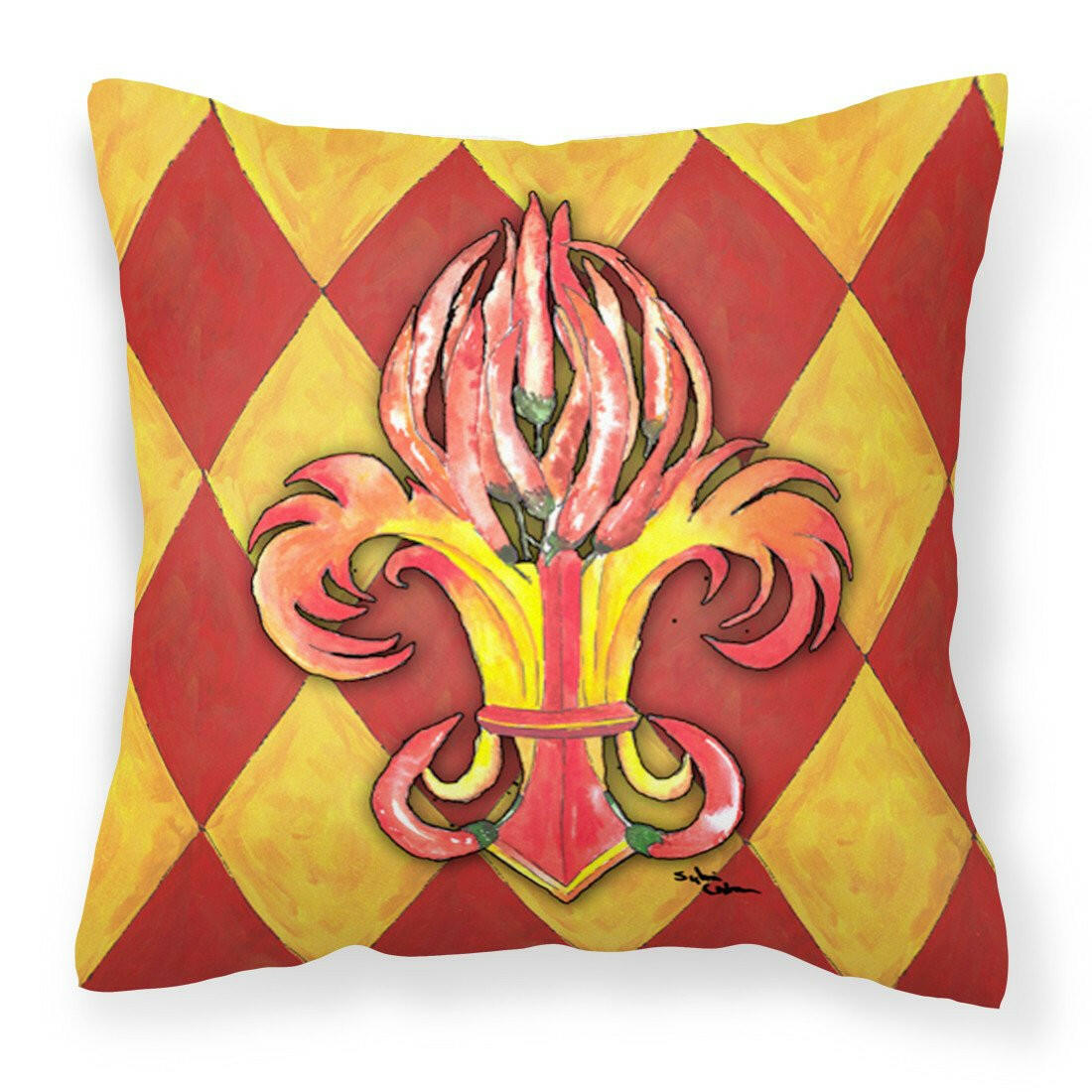 Hot Peppers Fleur de Lis Decorative Throw Pillow 14x14 Indoor Outdoor Accent Cushion, Fabric Cover with Insert for Sofa, Bed, Porch & Living Room
