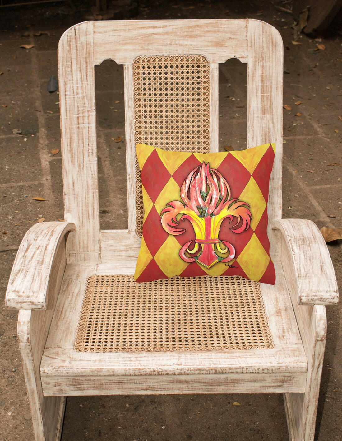 Hot Peppers Fleur de Lis Decorative Throw Pillow 14x14 Indoor Outdoor Accent Cushion, Fabric Cover with Insert for Sofa, Bed, Porch & Living Room