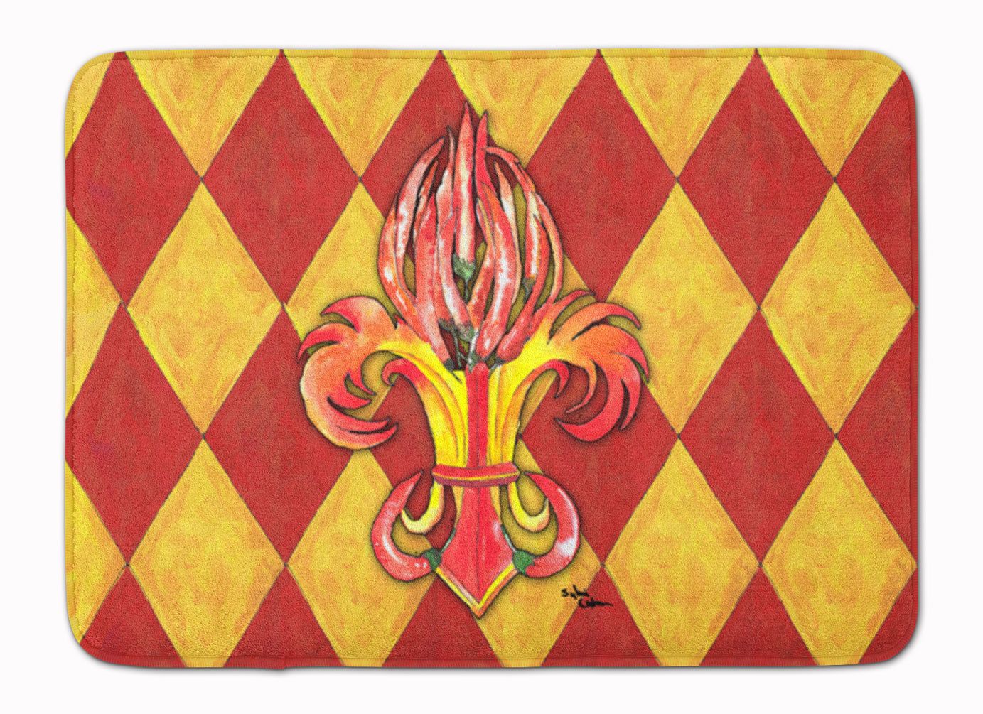 Hot Peppers Fleur de Lis Memory Foam Kitchen Mat Machine Washable Anti-Fatigue Cushion Comfort Bath or Kitchen Rug