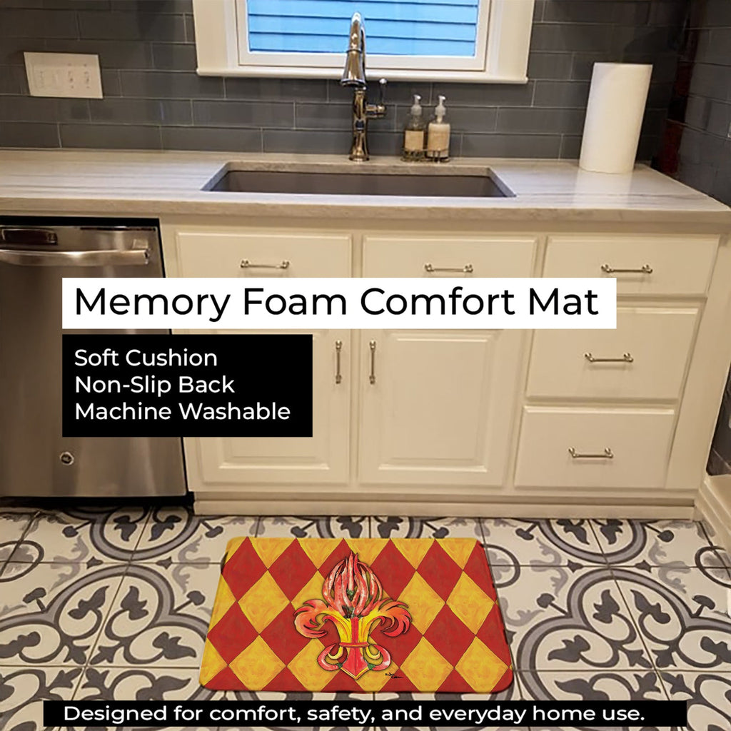 Hot Peppers Fleur de Lis Memory Foam Kitchen Mat Machine Washable Anti-Fatigue Cushion Comfort Bath or Kitchen Rug