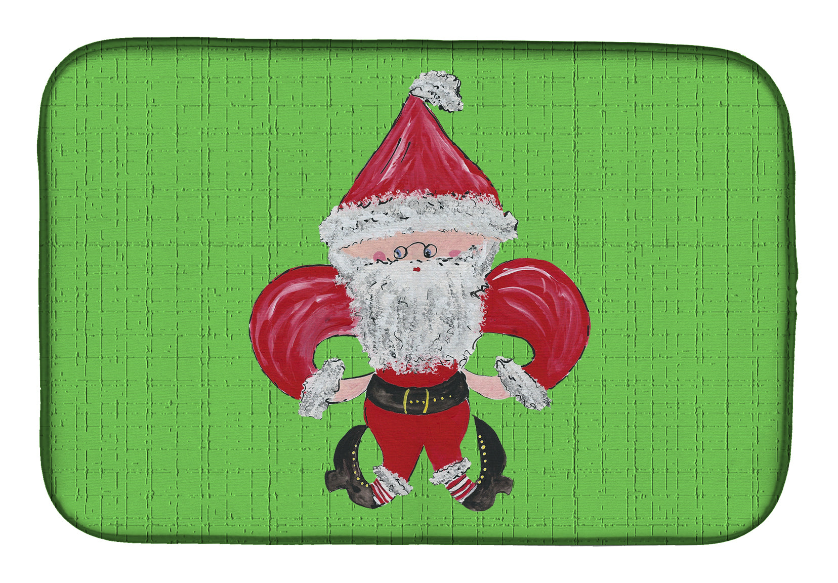 Christmas Fleur de lis Santa Claus Dish Drying Mat Absorbent Dish Drying Mat Pad for Kitchen Counter Dish Drainer Mat for Countertop, 14 x 21", Multicolor