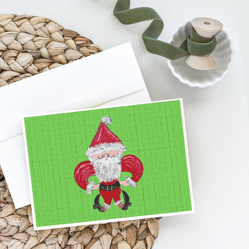 Christmas Fleur de lis Santa Claus Greeting Cards Pack of 8 Blank Cards with Envelopes Whimsical A7 Size 5x7