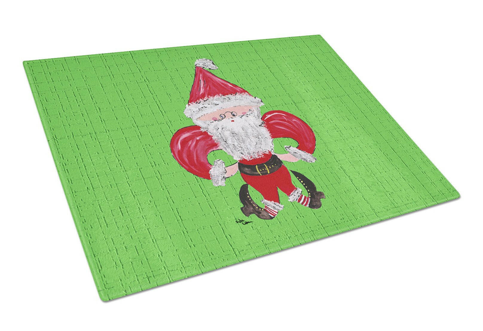 Christmas Fleur de lis Santa Claus Cutting Board Tempered Glass Kitchen Cutting Surface, Heat Resistant Chopping, Non-Slip Feet, Food Prep & Serving