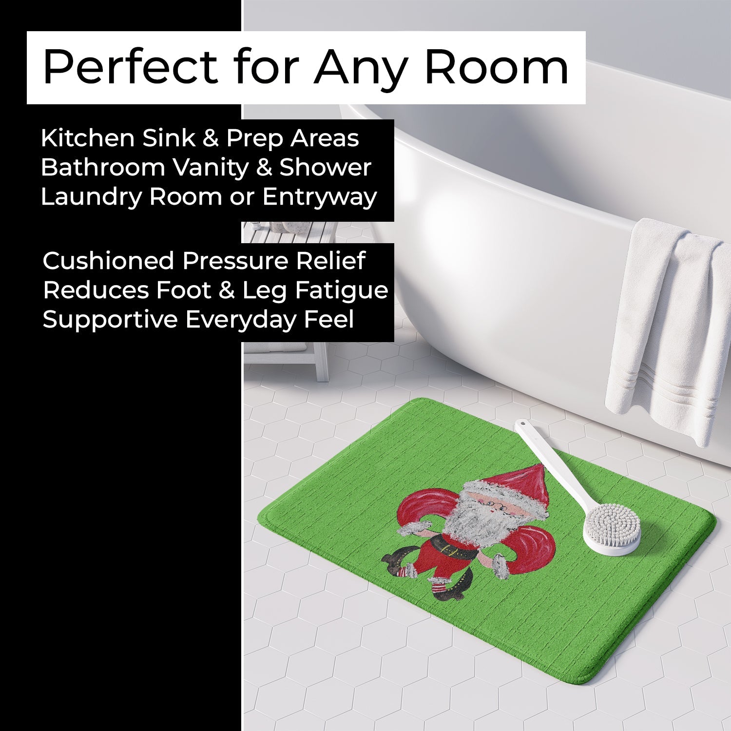 Christmas Fleur de lis Santa Claus Memory Foam Kitchen Mat Machine Washable Anti-Fatigue Cushion Comfort Bath or Kitchen Rug