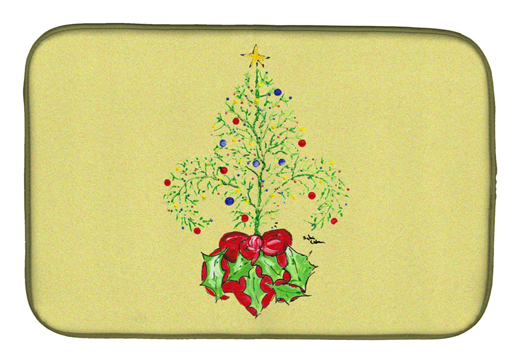 Christmas Tree Fleur de lis Dish Drying Mat Absorbent Dish Drying Mat Pad for Kitchen Counter Dish Drainer Mat for Countertop, 14 x 21", Multicolor