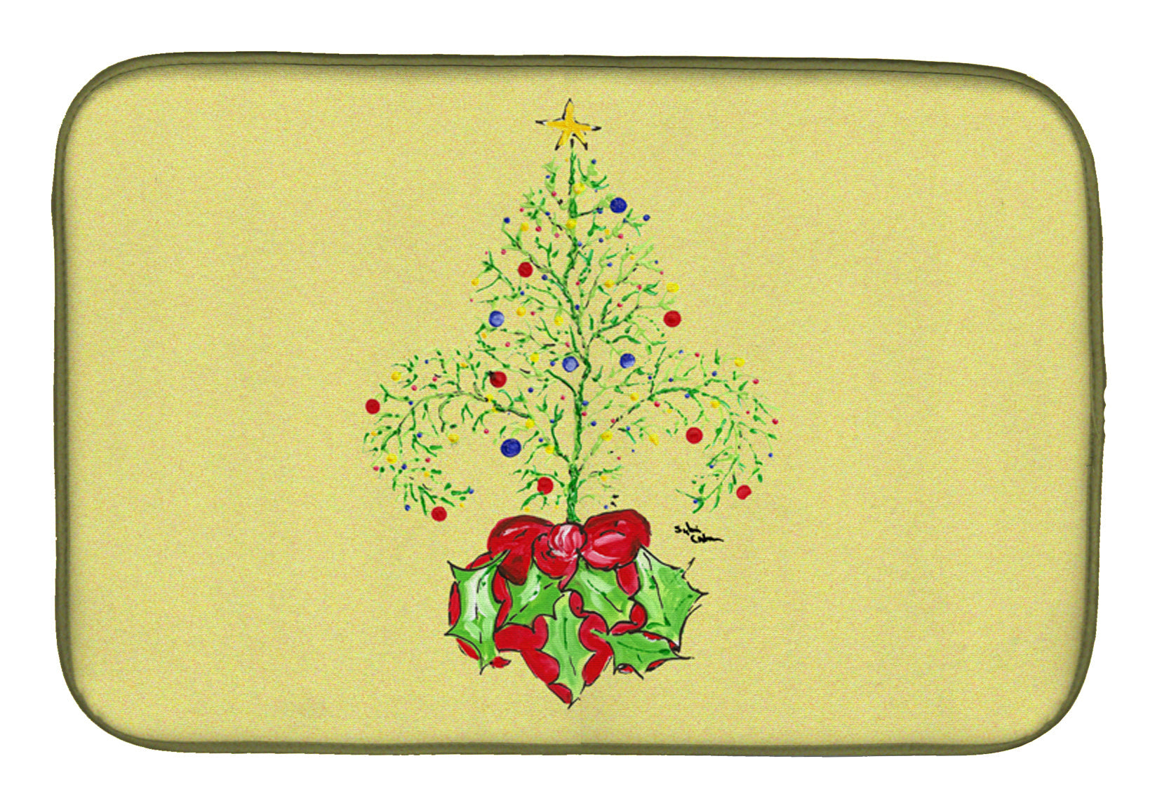 Christmas Tree Fleur de lis Dish Drying Mat Absorbent Dish Drying Mat Pad for Kitchen Counter Dish Drainer Mat for Countertop, 14 x 21", Multicolor