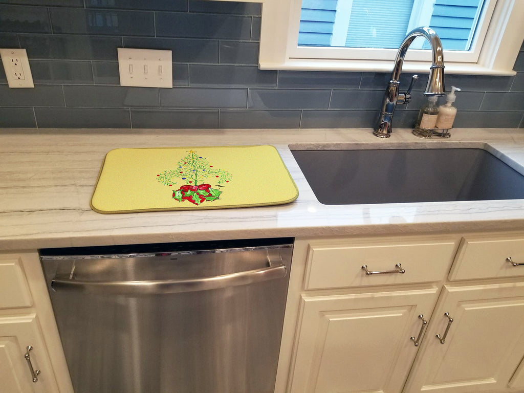 Christmas Tree Fleur de lis Dish Drying Mat Absorbent Dish Drying Mat Pad for Kitchen Counter Dish Drainer Mat for Countertop, 14 x 21", Multicolor
