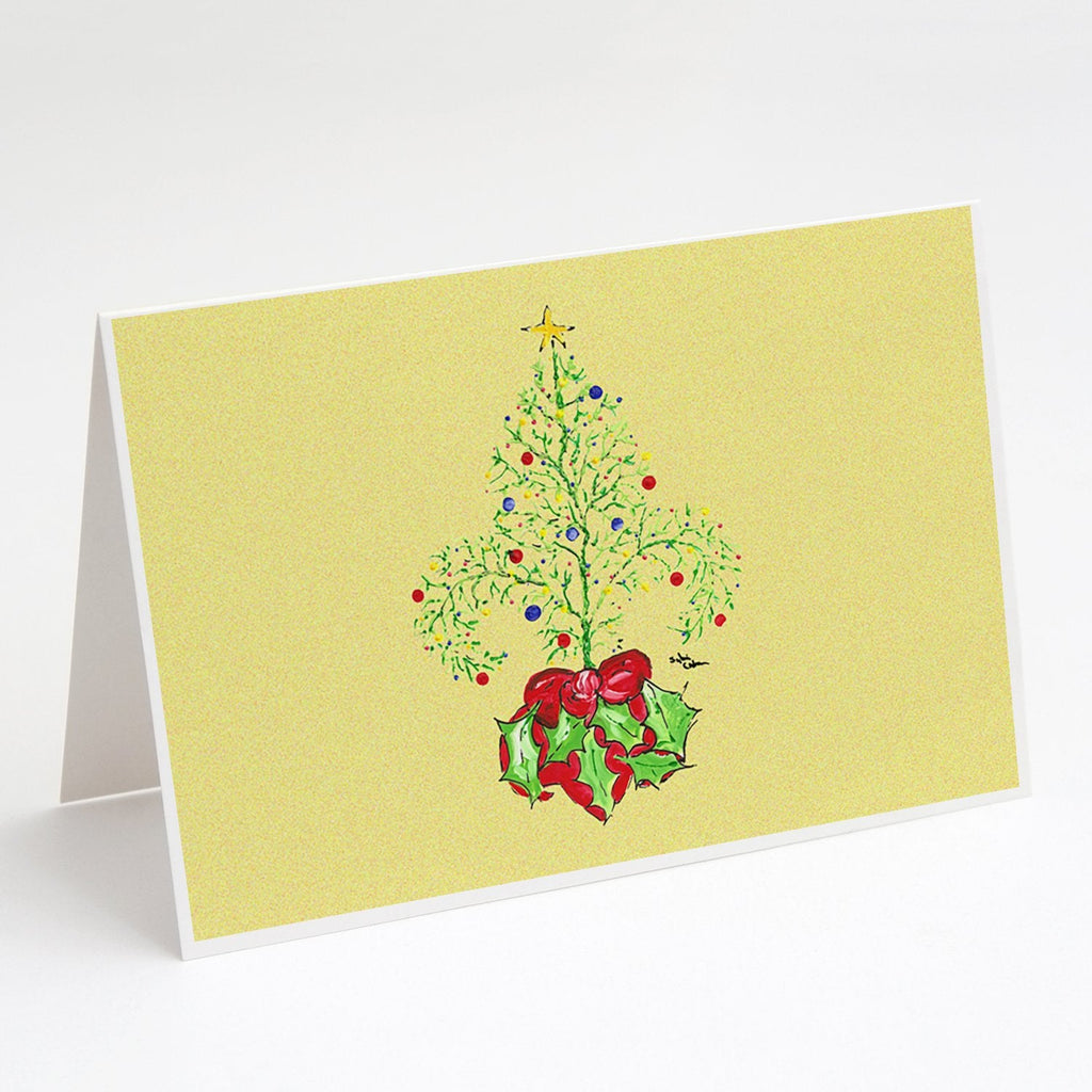Christmas Tree Fleur de lis Greeting Cards Pack of 8 Blank Cards with Envelopes Whimsical A7 Size 5x7