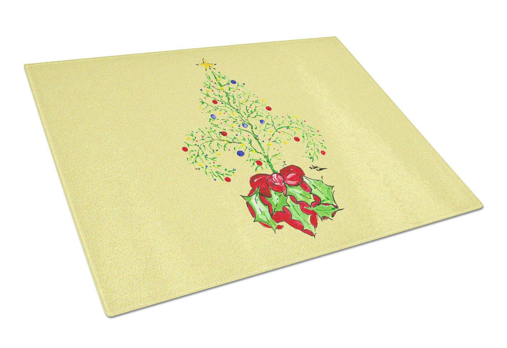 Christmas Tree Fleur de lis Cutting Board Tempered Glass Kitchen Cutting Surface, Heat Resistant Chopping, Non-Slip Feet, Food Prep & Serving