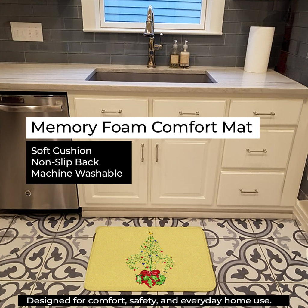 Christmas Tree Fleur de lis Memory Foam Kitchen Mat Machine Washable Anti-Fatigue Cushion Comfort Bath or Kitchen Rug