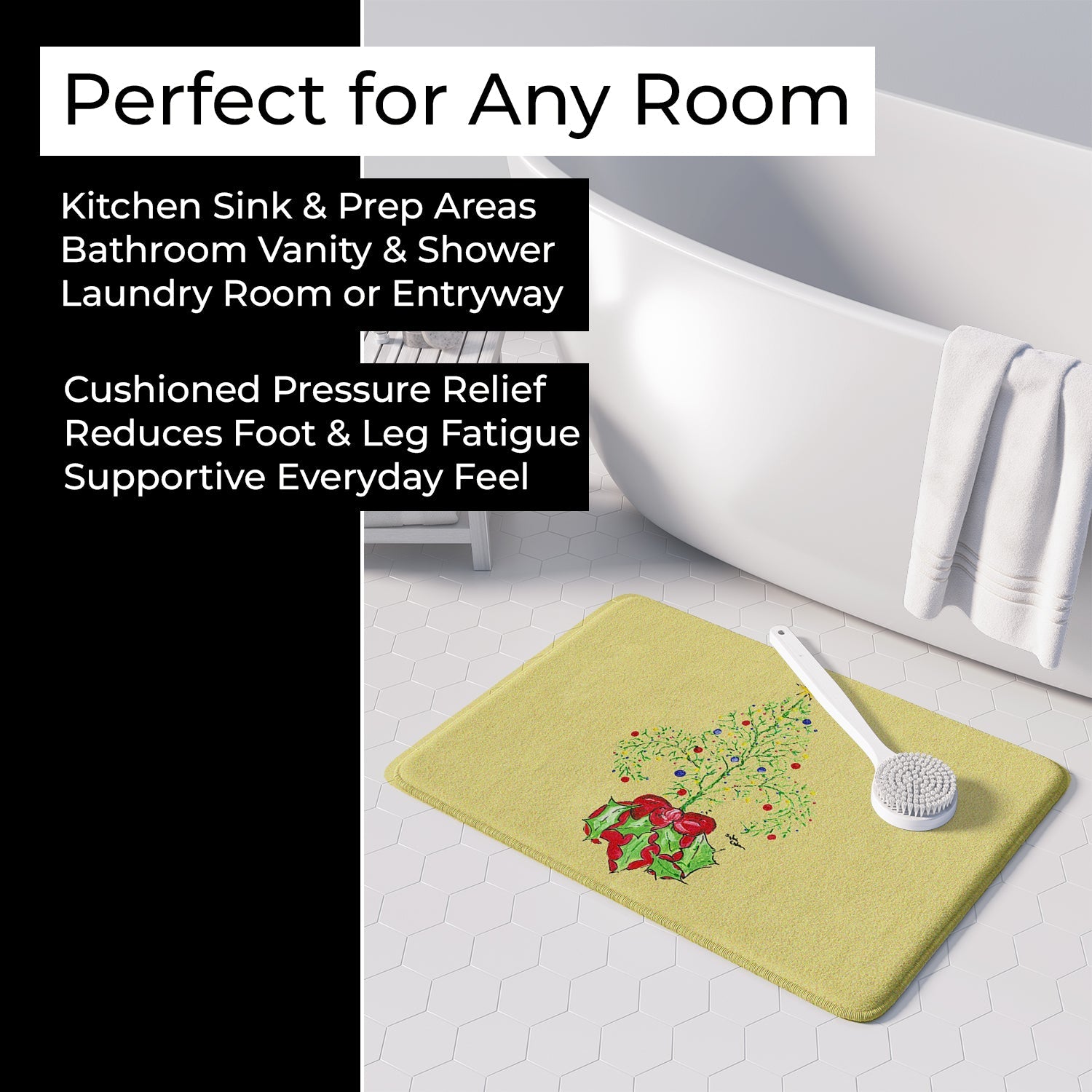 Christmas Tree Fleur de lis Memory Foam Kitchen Mat Machine Washable Anti-Fatigue Cushion Comfort Bath or Kitchen Rug