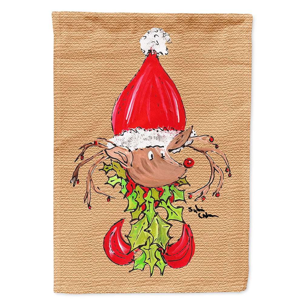 Christmas Reindeer Fleur de lis House Flag 28x40 Porch Sleeve Pole Decorative Outside Yard Banner Artwork Wall Hanging, Polyester