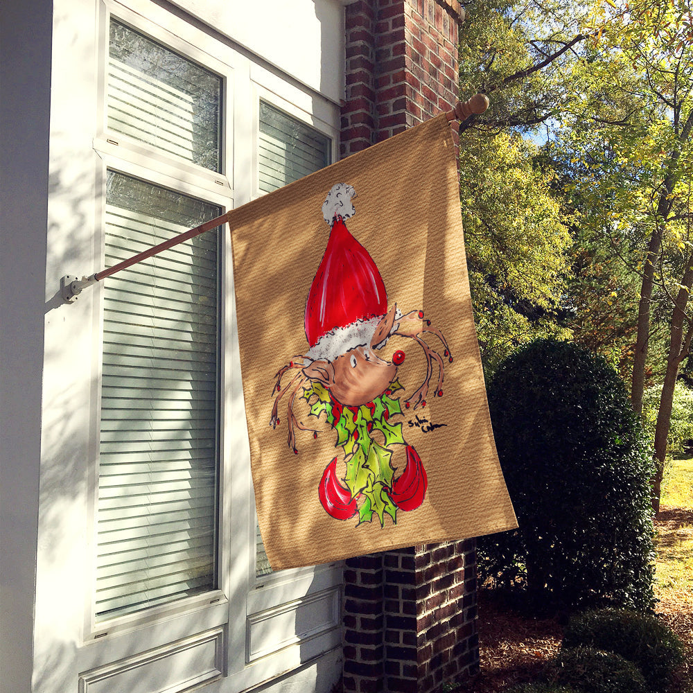 Christmas Reindeer Fleur de lis House Flag 28x40 Porch Sleeve Pole Decorative Outside Yard Banner Artwork Wall Hanging, Polyester