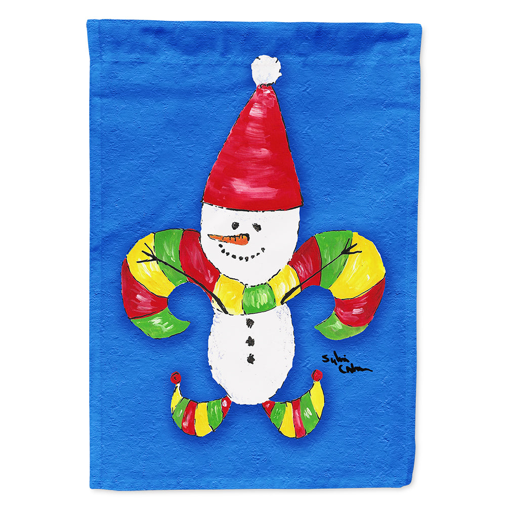 Christmas Snowman Fleur de lis House Flag 28x40 Porch Sleeve Pole Decorative Outside Yard Banner Artwork Wall Hanging, Polyester