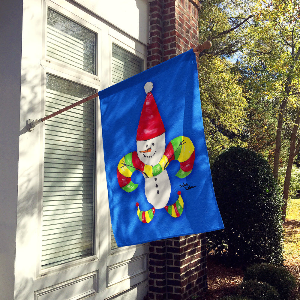 Christmas Snowman Fleur de lis House Flag 28x40 Porch Sleeve Pole Decorative Outside Yard Banner Artwork Wall Hanging, Polyester