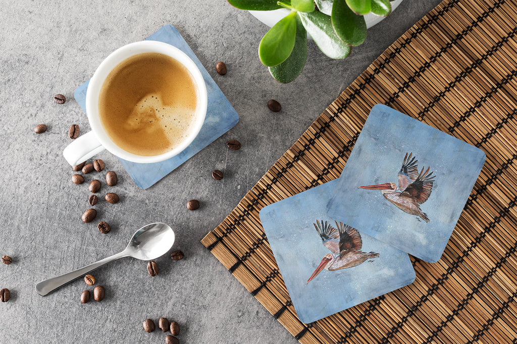 Bird - Pelican Foam Coasters Set of 4 Cup Coasters for Indoor Outdoor, Tabletop Protection, Anti Slip, Mouse pad Material