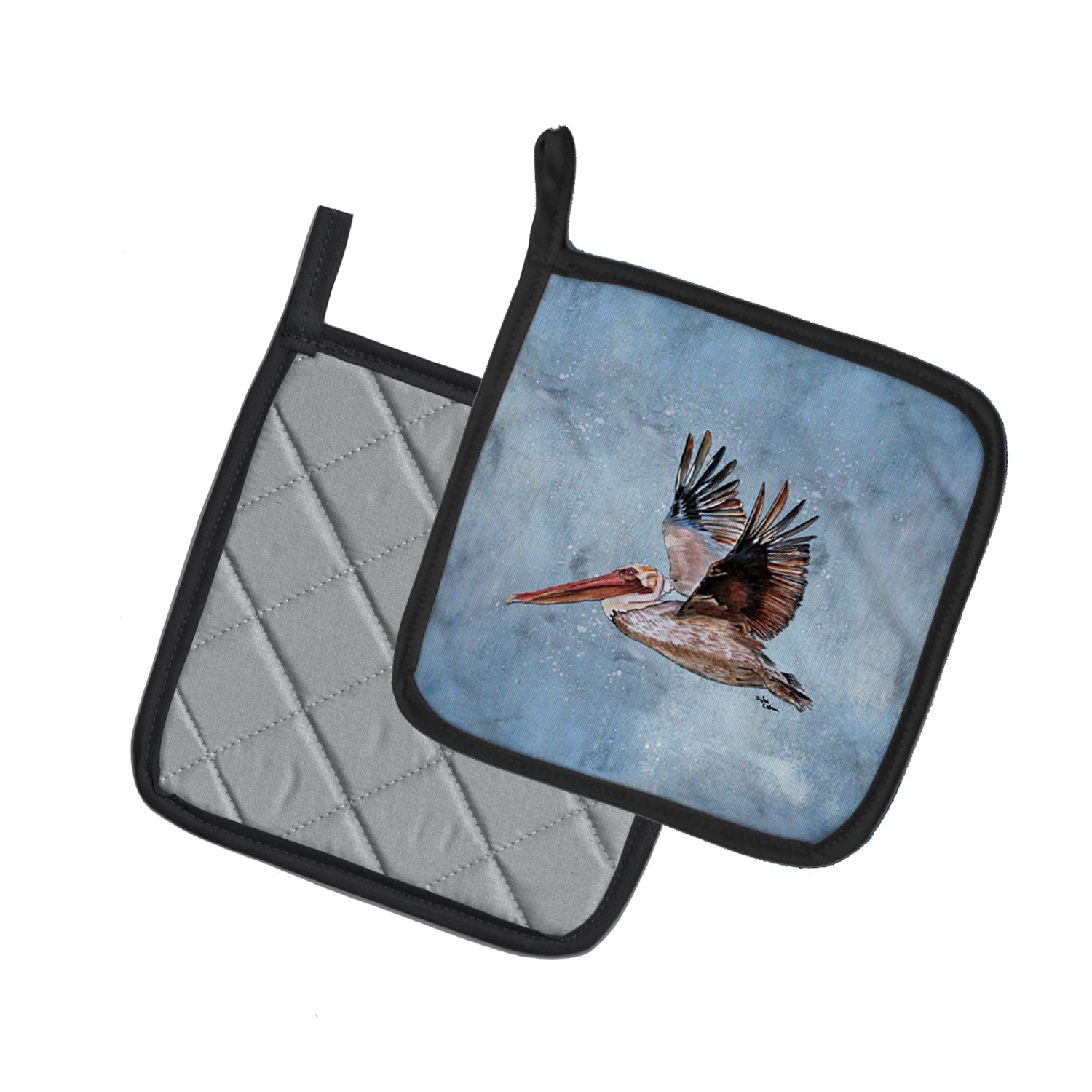 Bird - Pelican Pot Holder Set of 2 Heat Resistant Quilted Hot Pads 7.5 x 7.5 Inch, Insulated Kitchen Trivets for Cooking & Baking