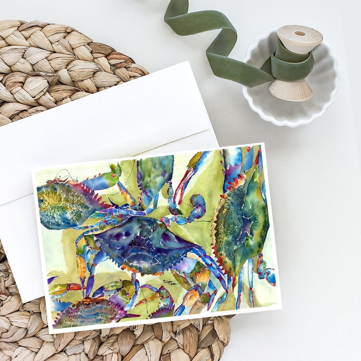 Crab All Over Greeting Cards Pack of 8 Blank Cards with Envelopes Whimsical A7 Size 5x7