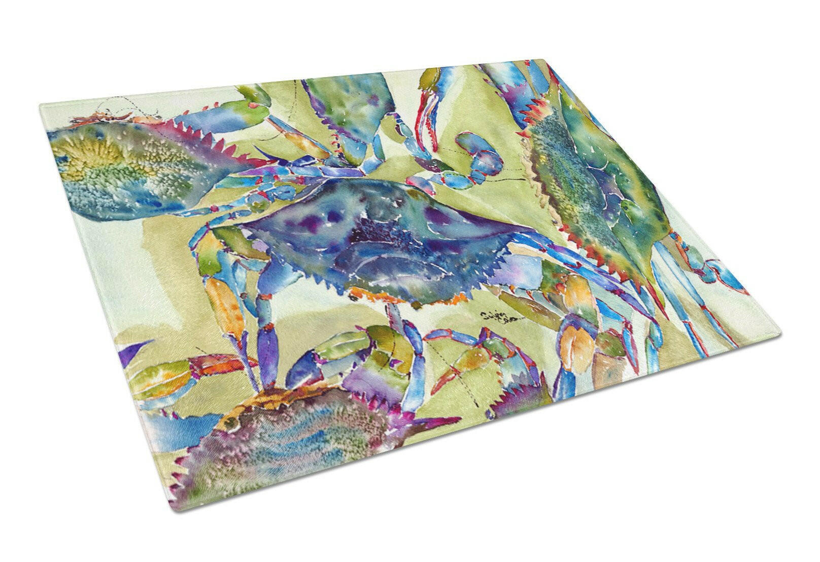 Crab All Over Cutting Board Tempered Glass Kitchen Cutting Surface, Heat Resistant Chopping, Non-Slip Feet, Food Prep & Serving
