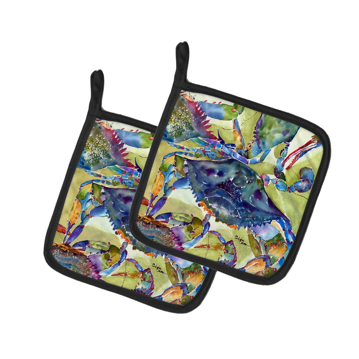 Crab All Over Pot Holder Set of 2 Heat Resistant Quilted Hot Pads 7.5 x 7.5 Inch, Insulated Kitchen Trivets for Cooking & Baking