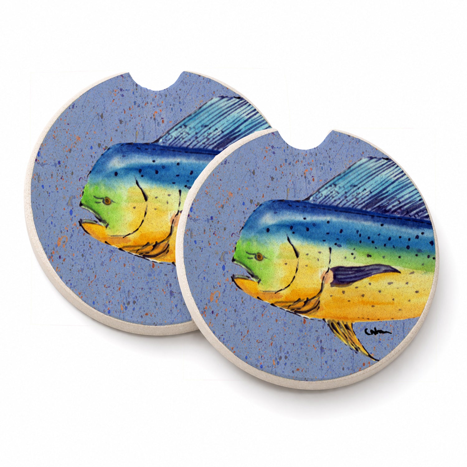 Dolphin Mahi Mahi Set of 2 Cup Holder Car Coasters Absorbent Round Sandstone Coasters Gifts for Men or Women, 2.5, Multicolor