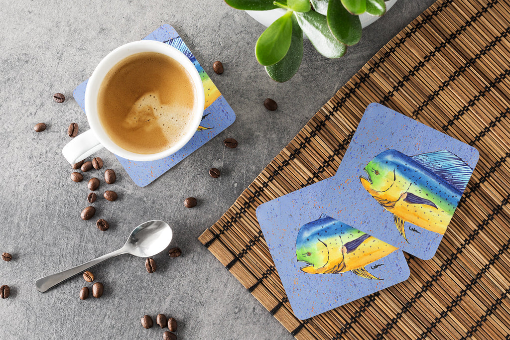 Dolphin Mahi Mahi Foam Coasters Set of 4 Cup Coasters for Indoor Outdoor, Tabletop Protection, Anti Slip, Mouse pad Material